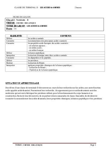 FICHE DE COURS PC Tle D L6  LES ACIDES AMINES by TEHUA