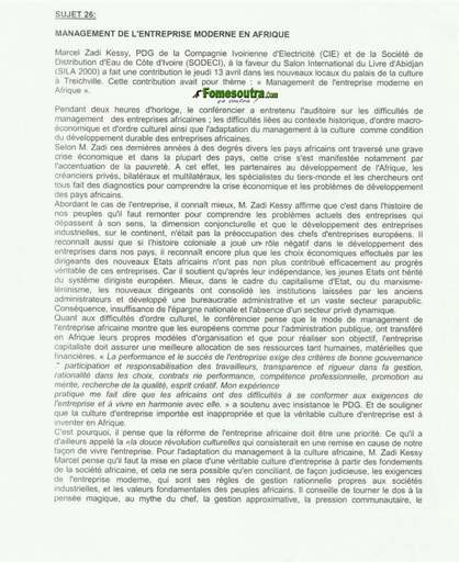 Economie Générale portant sur l'Entreprise en Afrique - BTS