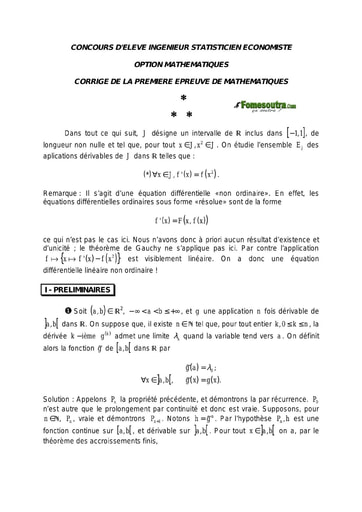Corrigé 1ère épreuve de maths ISE option maths 1999 (ENSEA)