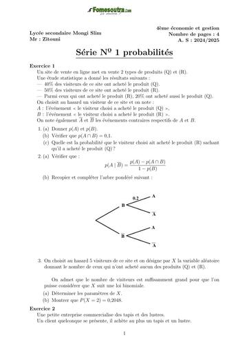 Serie d'exo de probabilité science eco By TEHUA