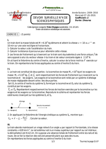 Devoir (10) de Physique niveau Terminale C