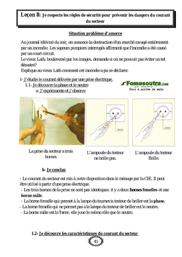 Je respecte les règles de sécurité pour prévenir les dangers du courant du secteur - Physique 4eme