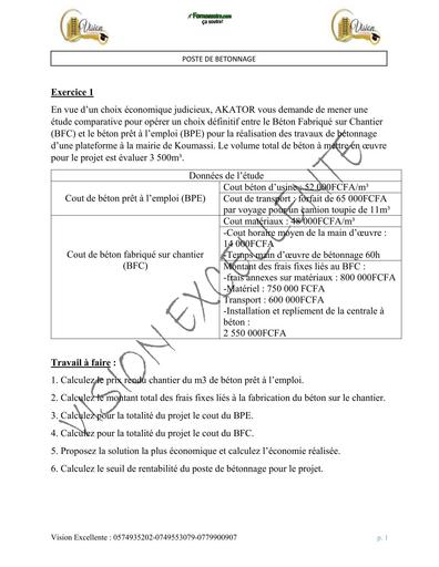 EXERCICES BTP POSTE BETONNAGE BY TEHUA