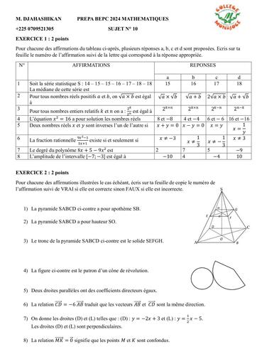 SUJET 10 PREPA BEPC 2024 MATHS C MONAJOCE by DJAHASHIKAN