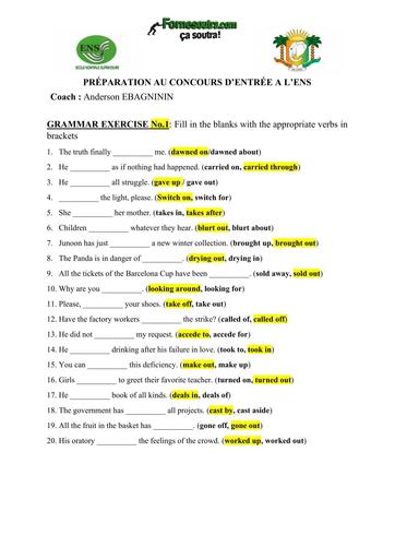PREPA ENS ANGLAIS Grammar Exercise N°1 (Prépa ENS) by TEHUA