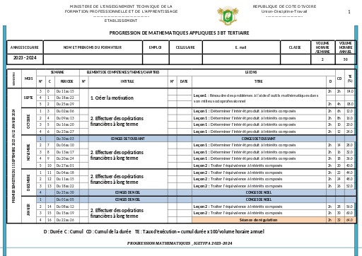 MATHS Appliquées 3 BT TERTIAIRE