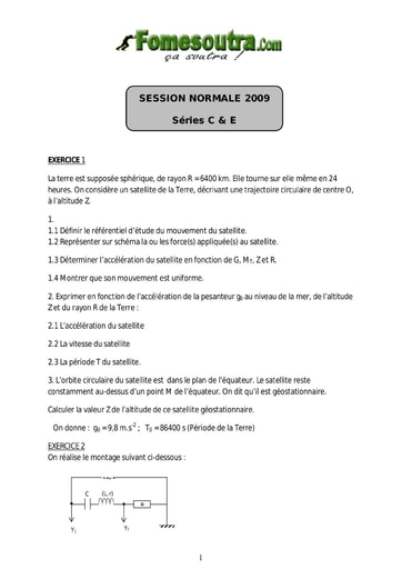 Sujet de Physique-Chimie BAC C et E 2009