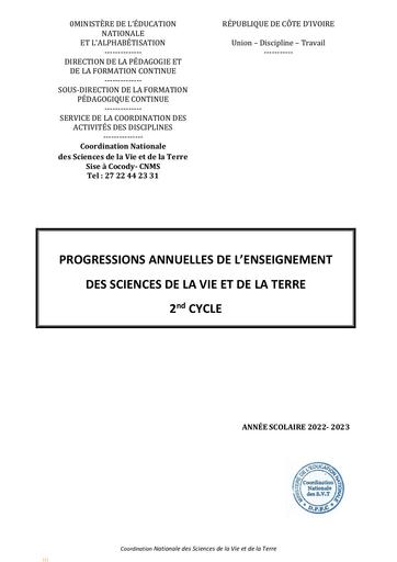 Progressions annuelles 2nd cycle  2022 2023