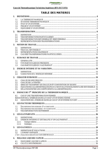 Cours de Thermodynamique DUT DTS BTS