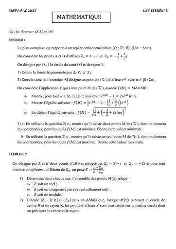 PREPA 23 Math  niveau Tle