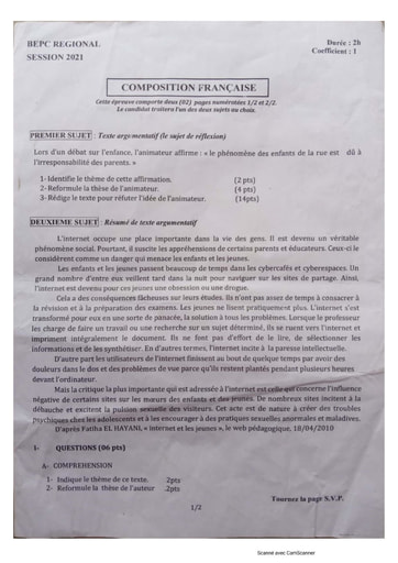 Bepc régional zone Abidjan Cocody
