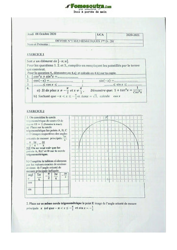 Devoir de Mathématique Première D 2020-2021 LCA