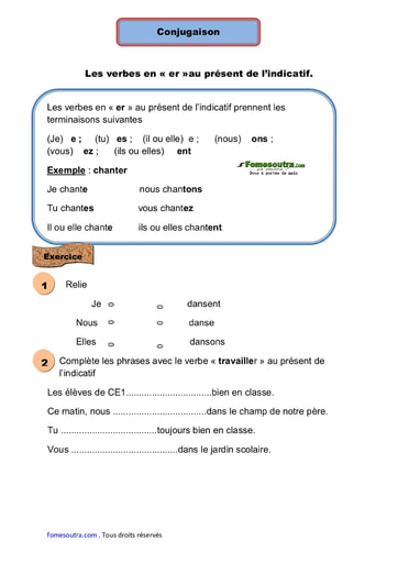 Les verbes en « er »au présent de l’indicatif - Cours CE1