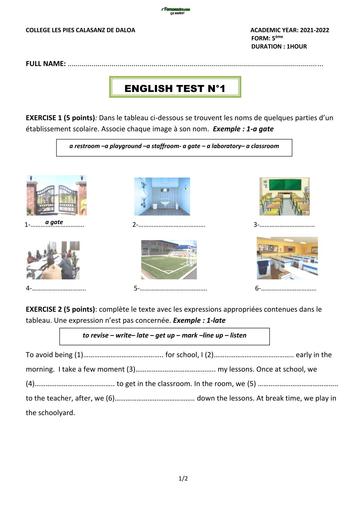 DEVOIR D'ANGLAIS NIVEAU 5ième DALOA 2022 by TEHUA