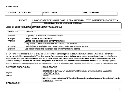 TH3 G8 2nde LES PROBLEMES ENVIRONNEMENTAUX ACTUELS