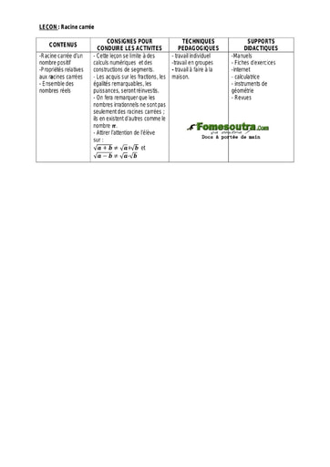 Racine carrée - Guide pédagogique Maths 3ème