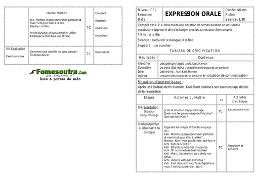 A la fête - Fiche pour enseignant CP1