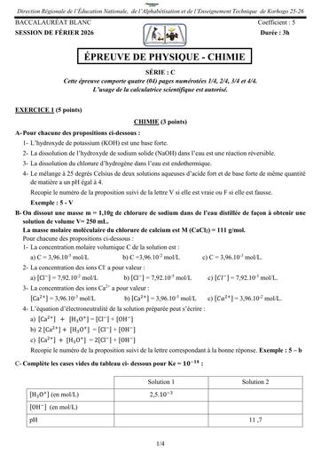 BAC BLANC 2026 DRENA KORHOGO SUJET PC SERIE C (SUJET) by TEHUA