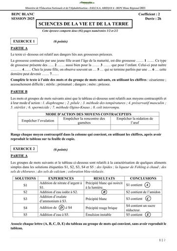 BEPC REGIONAL 2025 DREN ABIDJAN 4 SVT SUJET BY TEHUA