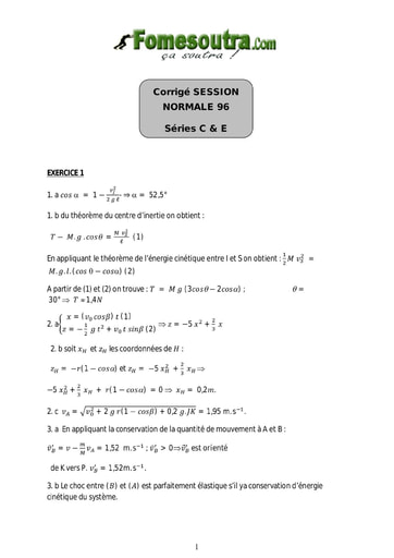 Corrigé de Physique-Chimie BAC C et E 1996