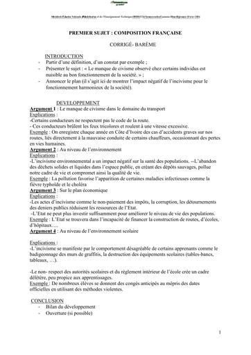 BEPC BLANC 2026 DRENA YAMOUSSOUKRO SUJET COMPOSITION Française (SUJET) by TEHUA