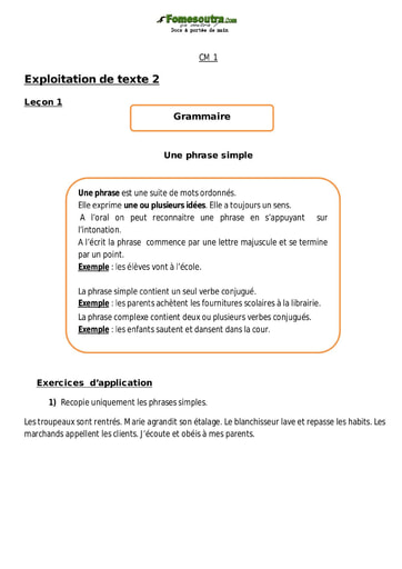 Une phrase simple - Cours CE1