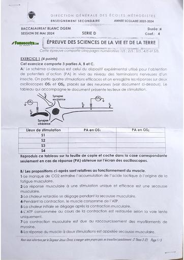 Examen Bac blanc Mai 2024 Fin d'année DGEM CSM Cocody Epreuve SVT by Tehua