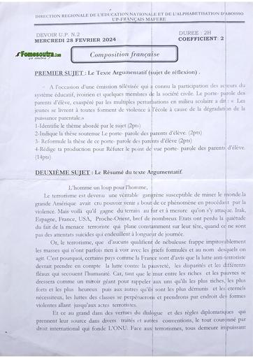 Devoir Compo FR Tle D dren Aboisso by Tehua