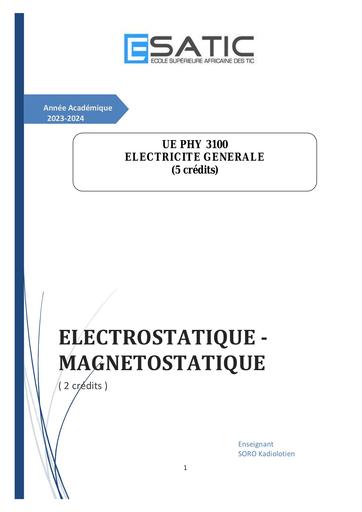 Cours Electrostatique L1 Esatic 2023 2024
