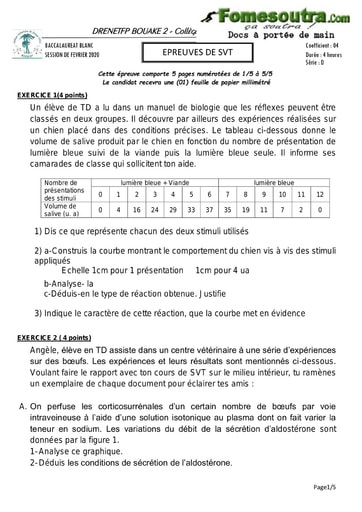 Sujet de SVT BAC blanc série D 2020 - Collège Catholique Jeunes Filles Béoumi (DRENETFP BOUAKE 2)