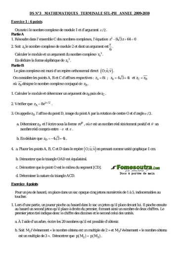 Devoir corrigé (34) de maths niveau Terminale D