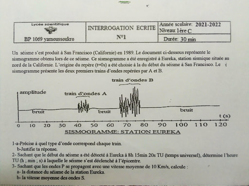 Interrogation écrite: structure interne du globe terrestre niveau 1ere C - Lycée Scientifique de Yamoussoukro - Année scolaire 2021-2022