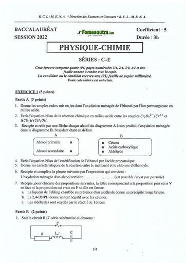 EPREUVE BAC 2022 PHYSIQUE CHIMIE SERIE C E COTE D'IVOIRE by TEHUA