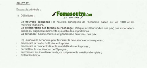 Corrigé Economie Générale portant sur la Nouvelle Economie - BTS Tertiaire 2003