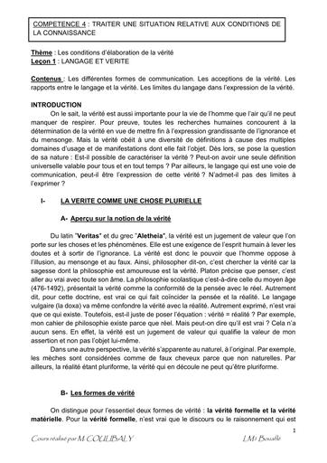 COURS DE PHILO 1ière LANGAGE ET VERITE BY TEHUA