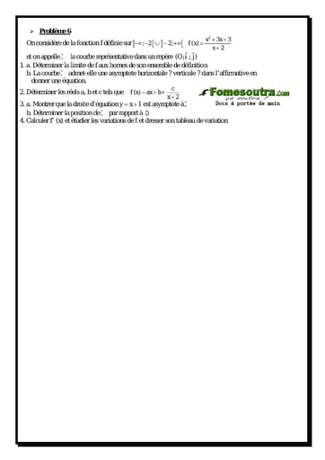 Problème (6) Etude d'une fonction rationnelle - Maths Terminale D