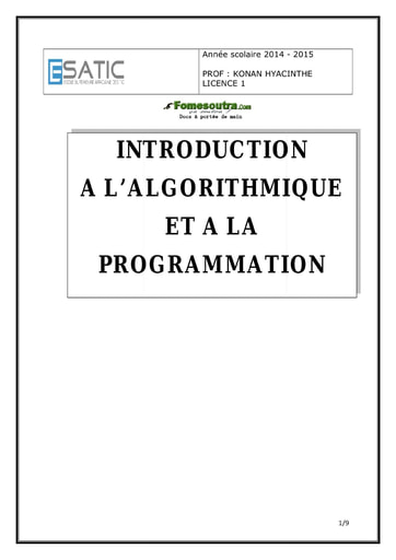 Algorithmique et programmation: Instructions de choix - Licence 1 ESATIC