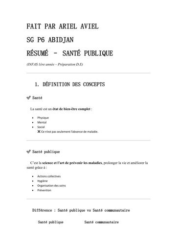 INFAS RÉSUMÉ – SANTÉ PUBLIQUE BY TEHUA