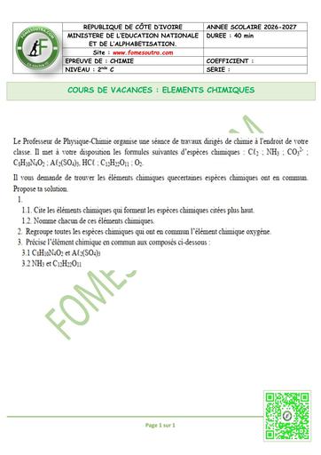 FICHE 3 2nde A&C PC ELEMENTS CHIMIQUES BY TEHUA