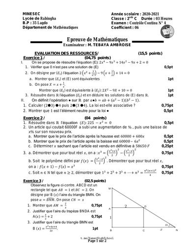 LycéeRabingha Maths 2ndeC CC4 2021