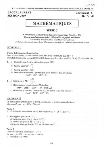 Bac c math 2019
