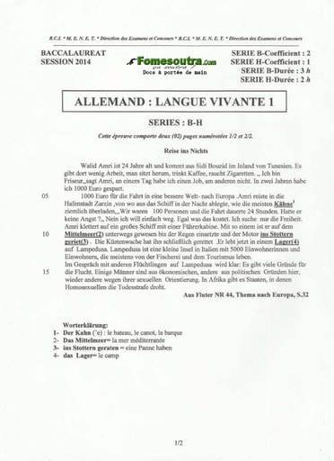 Sujet d'Allemand des BAC B et H 2014