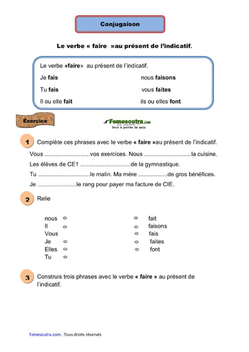 Le verbe « faire »au présent de l’indicatif - Cours CE1