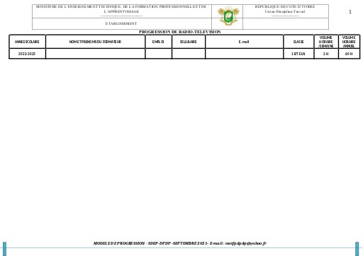 Progression RTV Théorie 1BT Eln