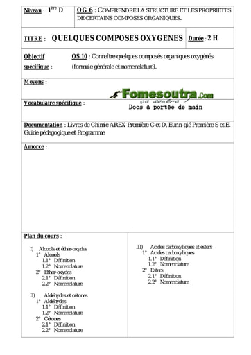 Quelques composés oxygènes - Chimie 1ere C et D