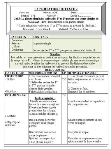 EXPLOITATION DE TEXTE 2 CM1