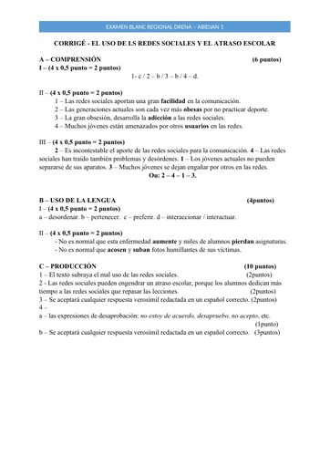 Barême bac blanc 2024 Espagnol Corrigé LV2 A2 dren Abidjan 1 by Tehua