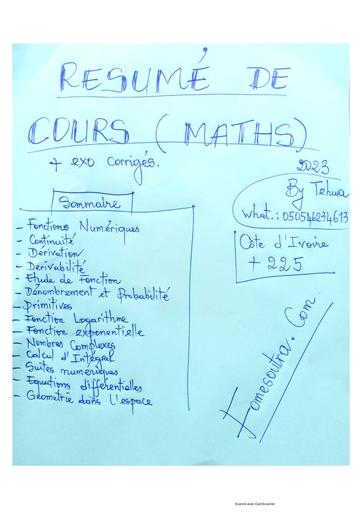 Cours de maths+exo corrigés BY Tehua 2023