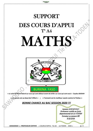 Cours d'appuis MATHS Tle A4 BURKINA BY TEHUA