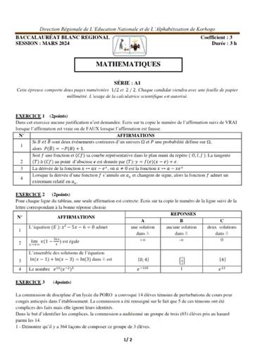 Bac Blanc Maths serie A1 Korhogo by Tehua